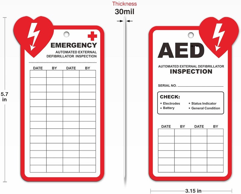 Fiivas AED Inspection Tags, Monthly Inspection Tags for AED Maintenance, 10 Pack AED Annual Inspection Record Tags with Zip Ties, Plastic Waterproof Aed Cards - Image 2